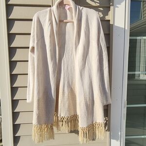 NWOT Lilly Pulitzer Cream Fringe Open Cardigan